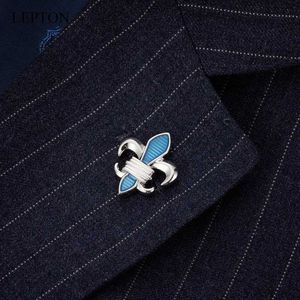 Манжеты Lepton Fleur de Lis Cufflinks Blue Fleur de Lis Brooch Mens Fathers Day/Day/Friends/Friends/Wedding/Anniversary/Birthday Gift Q240508