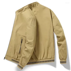 Men's Jackets Jacketed Autumn Casual Jacket Khaki Color Top Zippered Stand Collar Cotton