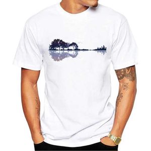 Men's T-Shirts THUB Nature Guitar Men T-Shirt Fashion Creative Guitar Printed Tshirts O-Neck Short Slve Cool Tops Funny Ts Y240509