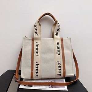 Fashion Canvas Handbag Shoulder Bag Letter Print Stripe Large Capacity Tote Female Japanese Casual Bags 3337