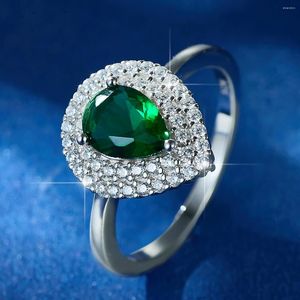 Cluster Rings 1pc Retro Light Luxury Water Drop Green Glass Set Zicron S925 Серебряное кольцо стерлингов, подходящее для женской свадьбы и банкета