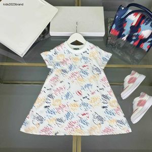 Neuer Babyrock kurzärmelig Prinzessin Kleid Größe 100-160 cm Kinder Designer Kleidung Cartoon Graffiti Print Girls Party Dress 24APRIL