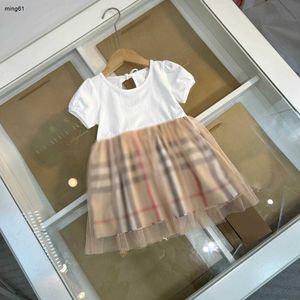 Brand Baby Skirt Splicing Design Summer Princess Dress Tamanho 80-120 cm Crianças roupas de grife de renda de renda hem firldress 24april