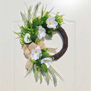Decorative Flowers Wreaths 2024 New Spring Simulation Magnolia Wreath Summer Daily Wreath Artificial Flower Front Door Hanging Decoration Farmhouse Garland