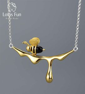 18K Gold Bee and Dripping Honey Pendant Necklace Real 925 Sterling Silver Handmade Designer Fine Jewelry for Women315T9368529