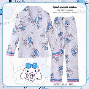 T-shirts 2023 Kawaii Sanrioed Pijamas Anime Cute Kuromi Melody Childrens Pijamas Meninos e meninas de mangas longas Crianças caseiras Greamsl240509