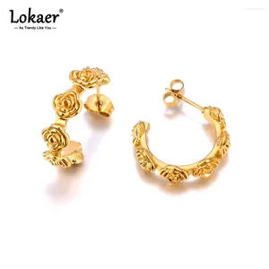 Hoop Ohrringe Fashion 316L Edelstahl Rosenpflanzen für Frauen 18K Echtes Goldschildhochschupp -Accessoires E24027