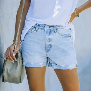 Shorts femminile 2023 Nuovi pantaloncini elastici di jeans shorts in modo casual sciolto allacciata piena piena in forma blu estate da donna pantaloncini Y240504