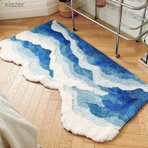 Teppich modische Plüsch Ozean Schlafzimmer Teppich weiche und flauschige Landschaftswellenbettententeppichboden Matten Mattenmatte Haus Dekoration WX