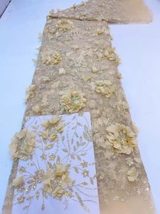 Latest African Net Lace Fabric 3D Flower Material Embroidery Tulle French Mesh Lace Fabric With Sequins For WeddingLatest 240508