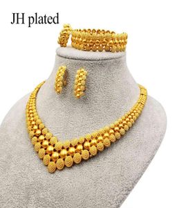 Nigeria Dubai Gold color Charm jewelry sets African bridal wedding gifts party for women Bracelet Necklace earrings ring set colla7278566