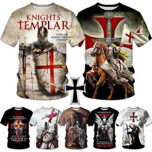 T-shirt da uomo Cavalieri Templar Tanda grafica per uomini 3d dio volontà stampare magliette Cruciata Teutonica Ordine T-Shirt Cool Cross Short Slve T240506