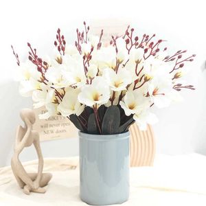 Decorative Flowers Wreaths 5 Forks Silk Magnolia Artificial Flowers Home Wedding Living Room Table Decoration Autumn Simulation Bouquet Photography Prop