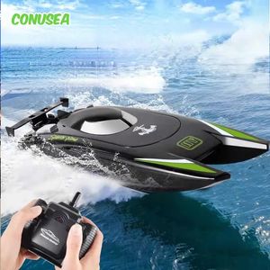 24G Radyo RC Boat 30kmh Yarış Yüksek Hızlı Hız Tekne 20mins Pil 2 Ch Çift Motor Su Geçirmez Uzaktan Kumanda Gemi Oyuncak Boy 240508