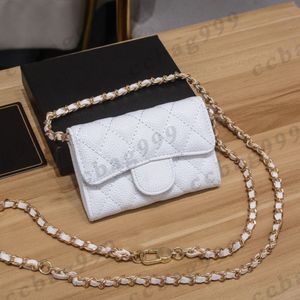 2022 Mini Coins محافظ مع سلسلة Crossbody Bags Cowhide Flap Designer Wallets الكلاسيكية مبطن المرأة