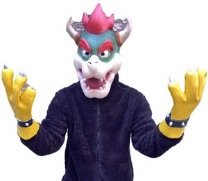 Party Masks Bowser King Koopa Latex Facial Mask och Claw Gloves Super Brother Monster Villain Rollspel Halloween Vuxen Kostymprops Q240508