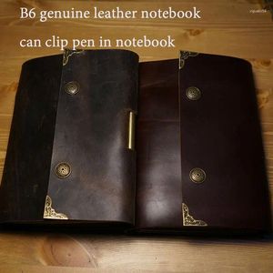 Hatimery B6 Rozmiar prawdziwy skórzany dziennik Travellers Notebook Vintage Pen Clip Style Sprail Free Grawer Lettters School Materiały