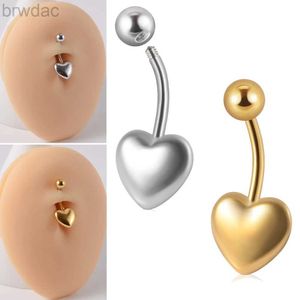 Navel Rings 361L Surgical Steel Silver Color Gold Belly Button Ring Love Heart Navel Piercing 14G Cute Belly Bar Piercing Body Jewelry d240509