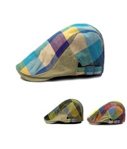 Unisex Baumwoll Visors Leinen gemischte Baskenmänner kar Plaid Sommer -Mode -Persönlichkeit Retro Wind weibliche Cap Hat4326085