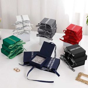 Smyckeslådor High-End Bow Ribbon Smyckeslåda Halsband örhängen Armband Ring Organiser Fodral tjockare pappersflip smycken Förpacknings presentförpackning