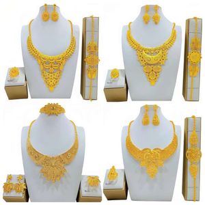 Indian Fashion Hot Selling Mirror Set Bride Jewelry Sand Gold Necklace Armband Ringörhängen