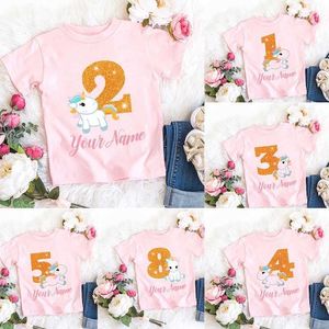 T-shirty Dostosowane imienia T-shirt Cute numer 1-9 Cartoon Girl T-shirt Summer Baby Top Childrens Kawai T-shirt Clothingl240509