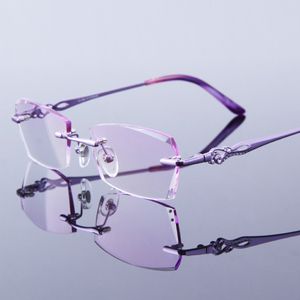 Güneş gözlükleri Kadınlar Gözlük Okuma Çüreksiz Çerçeve Mor Kadın Hipermetropu Yüksek Clear Lens Çerçevesiz Bayanlar Yaşlı Presbbiyopik Göz 254H