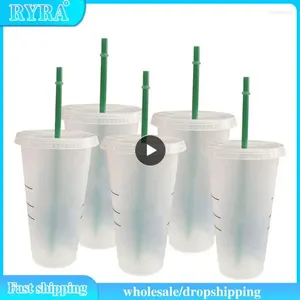 Kupalar Yeniden Kullanılabilir Soğuk Bardak Kapak Samanlı İçecekler Şişe Bardak Su Plastik Tumbler Mat Süt Kahve