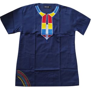 カラフルな刺繍アフリカンメンズシャツファッションラウンドカラールーズカジュアルブラウスコットントップ半袖ティーサマー240509