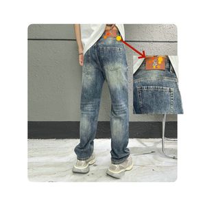 Jeans masculinos Primavera Verão Summer fino yslicon Men reto perna solta em forma europeia marca de ponta de ponta de ponta pequena calça reta LXK100-9