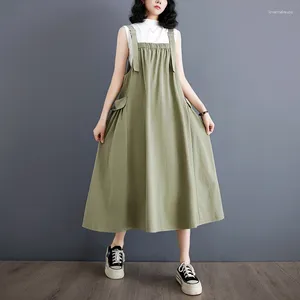 Ungezwungene Kleider japanischer Stil ärmelloses loser Frauen Frühling Sommergurt Kleider Plus Größe Baumwolle Chic Girl Preppy Lady Arbeit