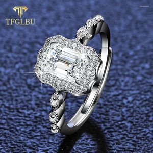 Anelli a grappolo TFGLBU 1CT Emerald Moissanite Ring per donne 5 mm d Color Lab Engagement Diamond Band 925 Sterling Sliver Topta di alta qualità