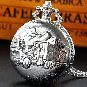 Pocket Watches Antique Vintage Silver Charm Quartz Punk Watch Road Vehicle Mönsterklocka med kedje- och kvinnors julklapp