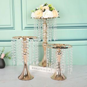 Candles Crystal Flower Centerpiece Stand Metal Gold Candle Holder Road Lead Flowers Candlestick Wedding Table Party Home Decor European