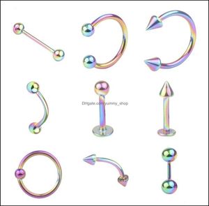 Navelklockknapp ringer kroppsmycken 45st punktering blandat set grundläggande piercing rostfritt stål tunga naglar läppögonbryn stud mage b2706181