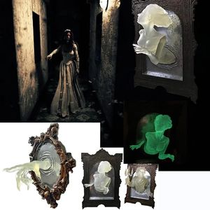 Ghost in The Mirror Wall Decor Glow in The Dark Halloween Decor 3D Horror Spooky Wall Sculptures Resin Luminous Statue Ornaments 240508