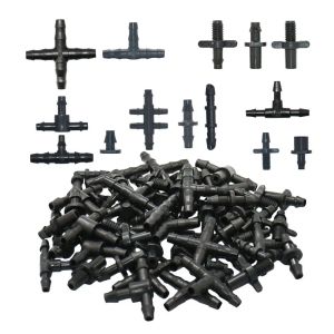 Kits 25st 3/5 4/7 slang Barbanslutning 1/4 '' 1/8 '' Tubing Slangvattendelare Joint Tees Cross Eng Plug Drip Irrigation System