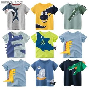 T-shirt 2024 Summer Childrens 3D Cartoon Shark T-shirt Boys Short Dinosaur Boys T-shirt Girls Top T-shirts Childrens Clothingl2405