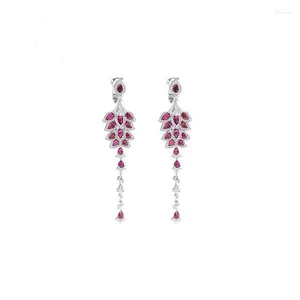 Orecchini a pennaglie a forma di foglia di zoca pera creata rossa ruby ​​925 goccia in argento sterling per donna regalo di gioielli di gioielli di gemma