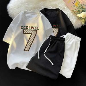 Męskie dresy harajuku unisex gofle męskie letnie spodenki Sve Top Mens Sportswear Jogging Sportswear 2-częściowy zestaw drukowany zestaw Y240508