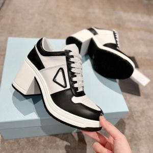 Downtown Heeled Leather Shoes Chunky Heels Sporty Sneaker Women Thick Platform Sole Trainer Casual Travel With Box