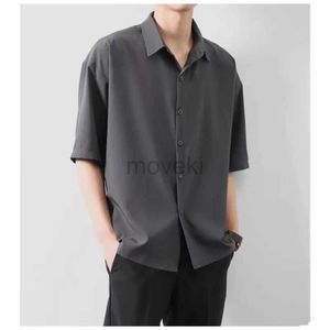 Herrklänningskjortor Premium Men Ice Silk Shirt Spring Summer Thin Luxury Loose Korean Business Shirt Solid Trendy Ruffle Draping Shirt Jacket B0142 D240427