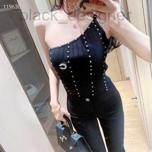 Camisoles & Tanks designer 24ss Summer New Beaded Oblique Shoulder Off the Knitted Ice Silk Suspender with Sexy Bottom for External Wearing of Slim Fit Tank Top TQ21