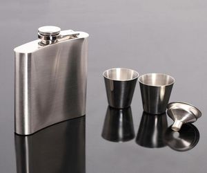 Outdoor Portable Stainless Steel 7oz Hip Flask Set Small Pocket Wine Bottles Set With Wine Glass Funnel Customizable Hip Flask DH15106509