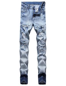 Dżinsy męskie dżinsy z rozerwanym motocyklistą Slim Fit Motorcycle Biker Denim dla mężczyzn najwyższej jakości mody Pants pour hommes4252066