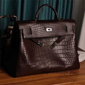 Top Cowhide Handbag Deisgner 10A Calfskin da 50 cm Borsa a tracolla a mano Roccia fatta Handhell Chocolate Crocodile Skin Uno