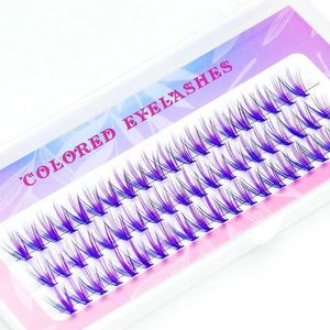27us cílios falsos azuis e roxos misturados com aglomerados coloridos de cílios se estendem naturalmente em comprimento 20d volume de maquiagem pessoal cilias d240508