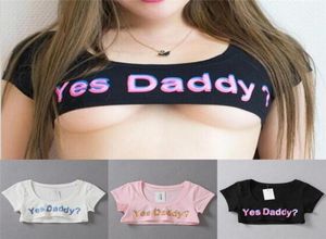 Women039s TShirt Yes Daddy Women Crop Japanese Style Summer Black Sexy Gal Funny Tee Shirts Female Tops White Fashion Print Le3070329