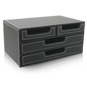 2024 3 lager Stationery förvaringslådor Box Desktop Sundries Organizer Box Artificial Leather Multifunktionell skrivbordsorganisatör Black Desk