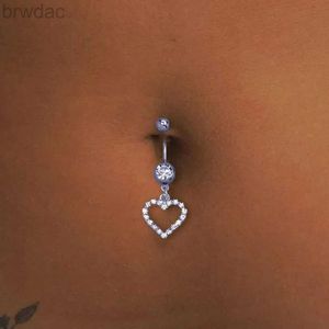 Anéis de umbigo Stonefans Rhinestone Heart Belly Butrine Nails Body piercing Jóias Sexy Crystal Butrind Ring Jewelry For Women D240509